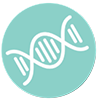 A turquoise icon of a strand of DNA